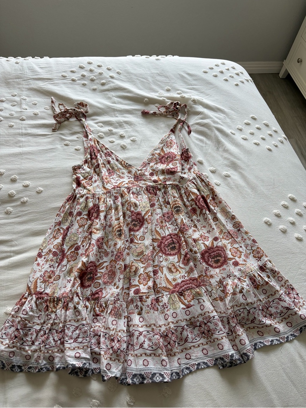 Floral Tie-Shoulder Mini Dress in Dusty Rose